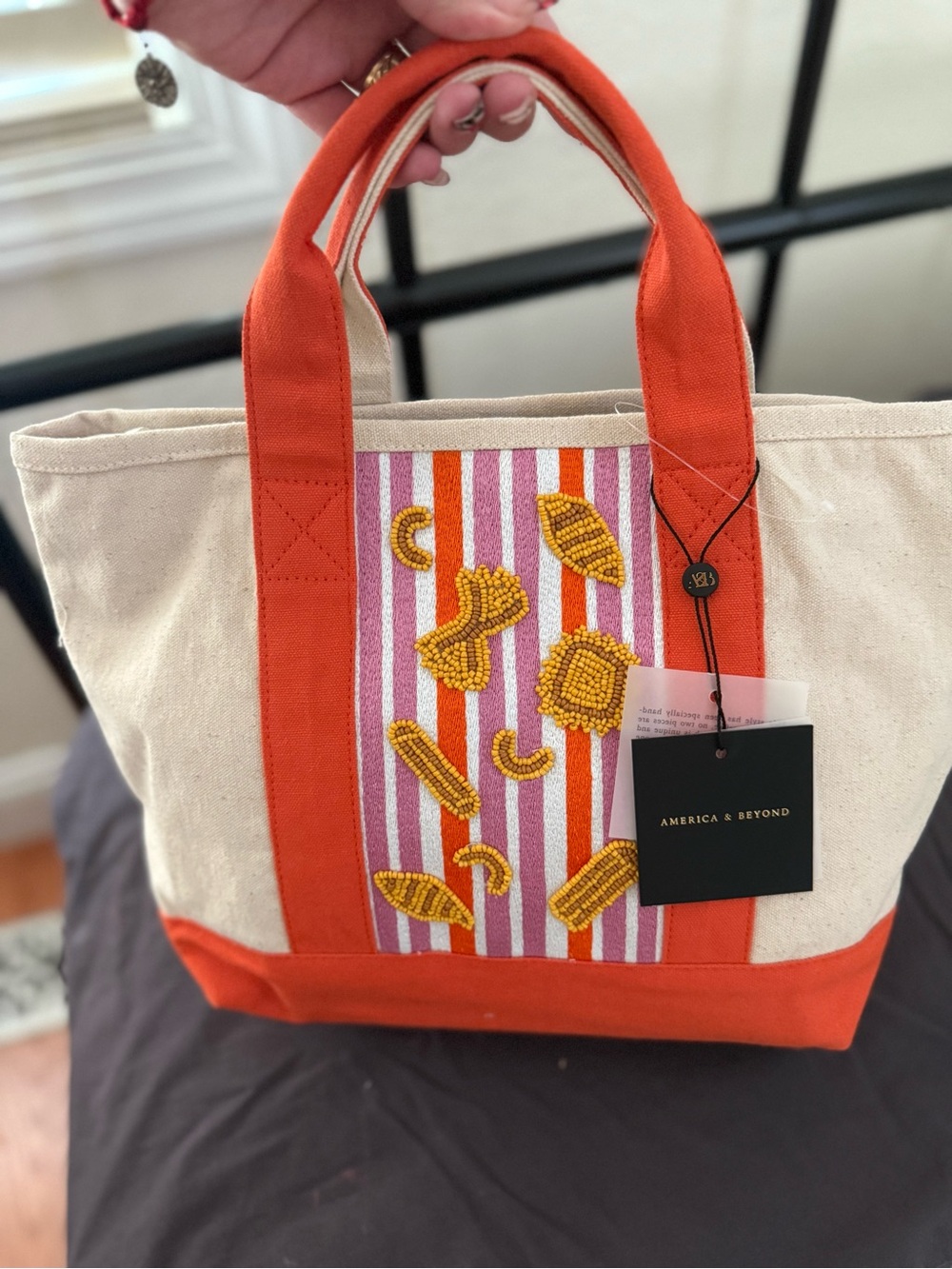 America & Beyond : Embroidered Pasta Canvas Tote